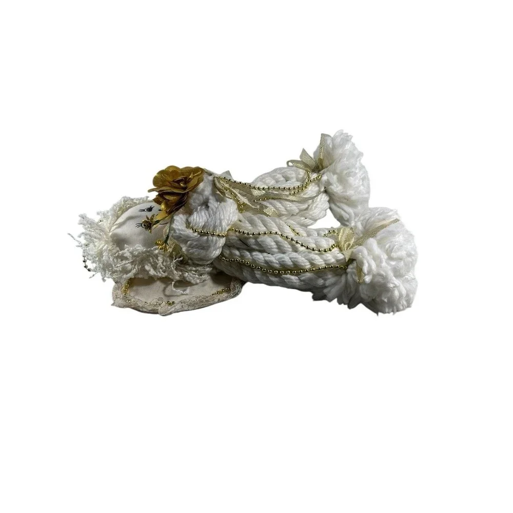 Vintage Yarn Christmas Angel Doll White Gold Shelf Sitter Handmade Holiday Decor